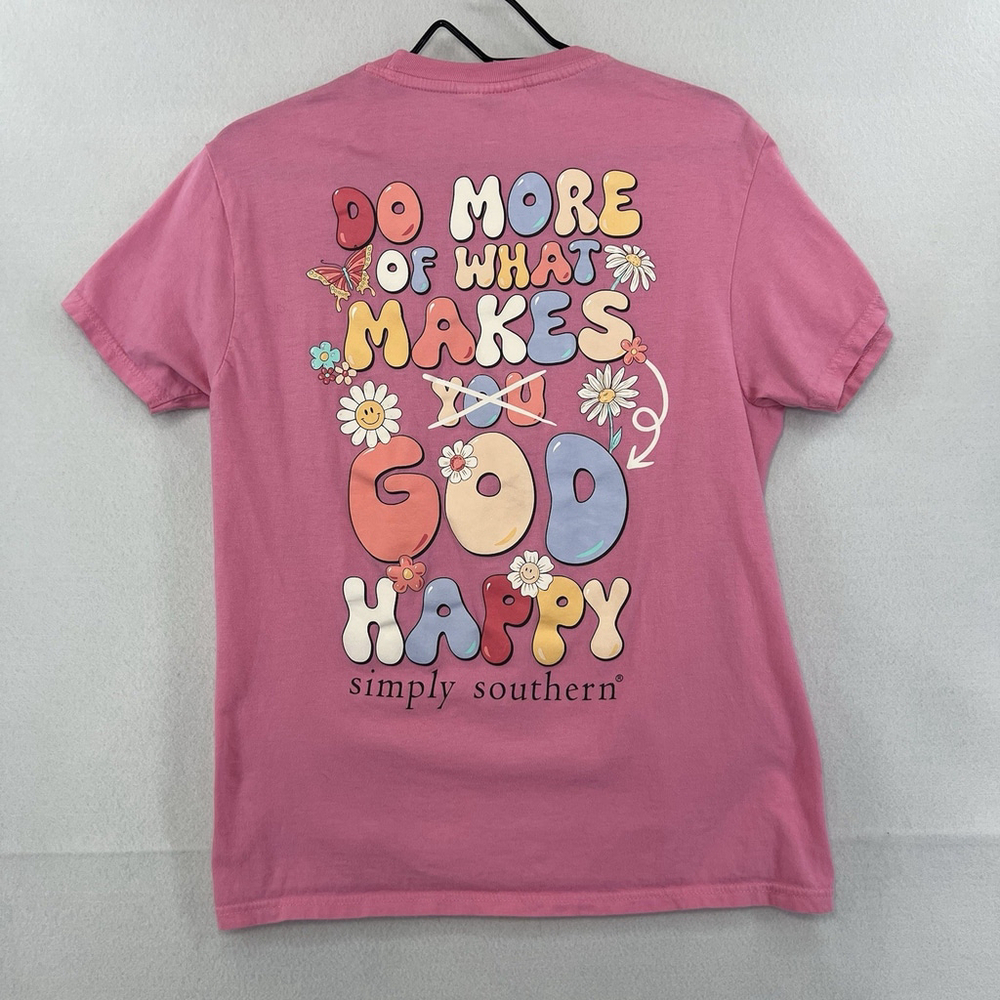Simply Southern Short Sleeve T Shirt God’s Plan My Plan Pink Woman’s Small - Picture 7 of 14